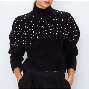 NWOT ZARA MOCK NECK BALLOON SLEEVE PEARL SWEATER